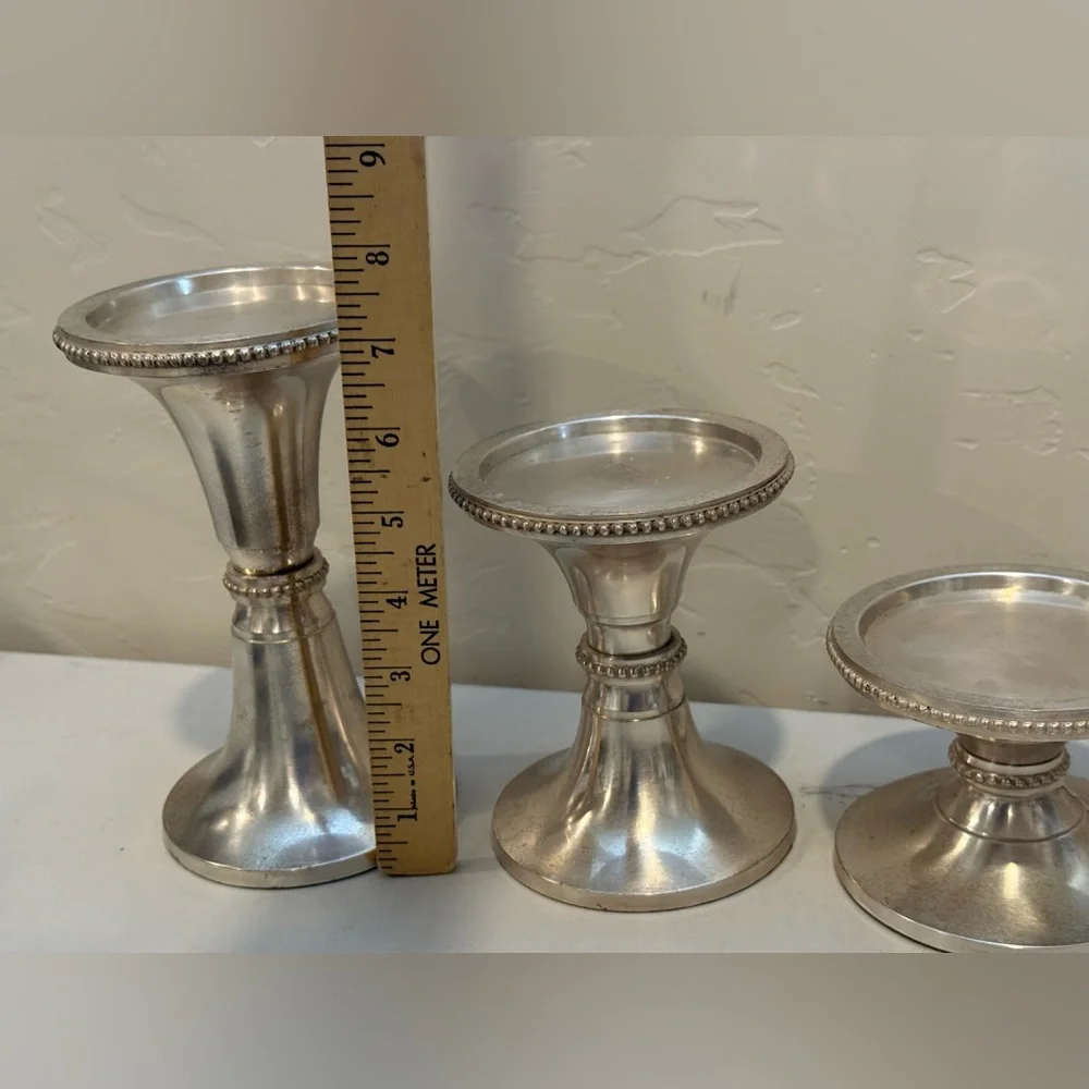 Set Of‎ 3 Pottery Barn Silver Plate Rope Twist Candlesticks Candle Holders Heavy